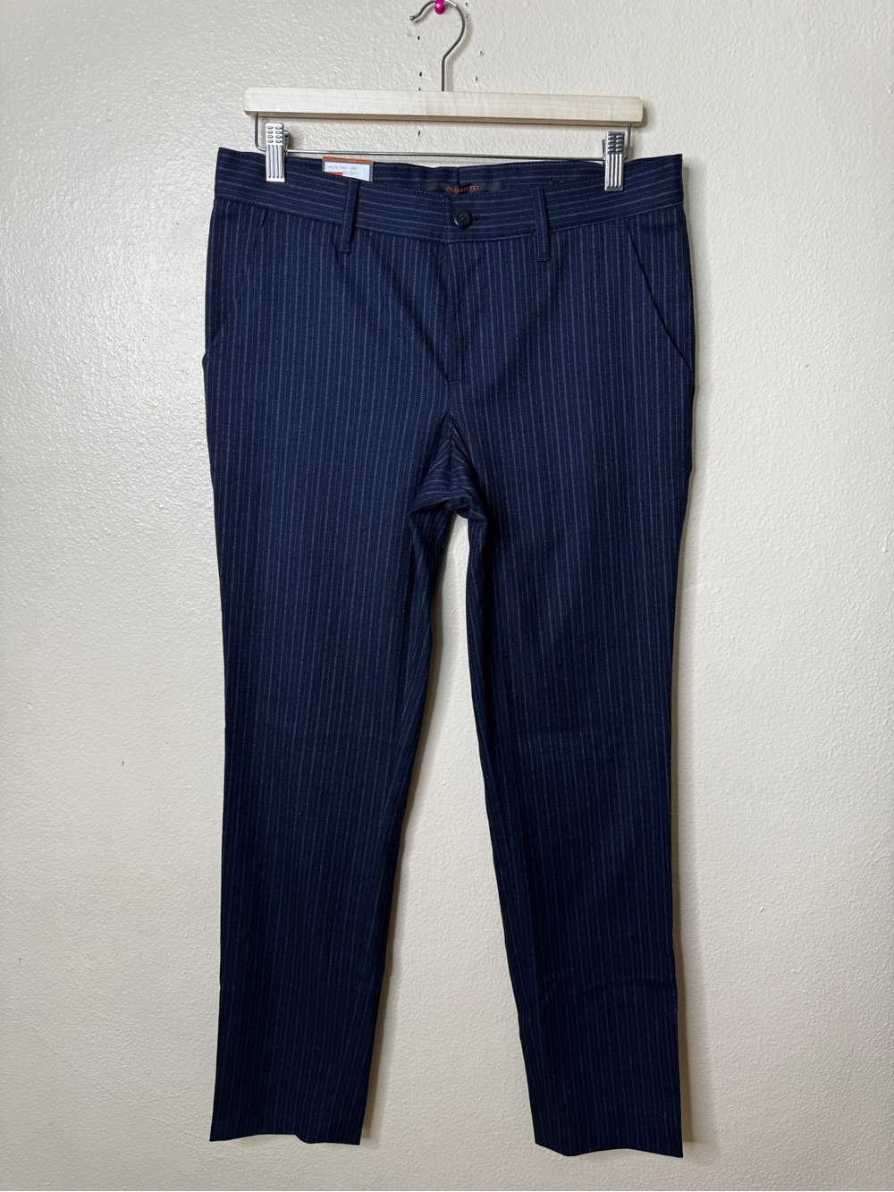 Alberto Mens W32 L32 Dress Pants Navy Pinstripe Soft Flannel Regular Fit New